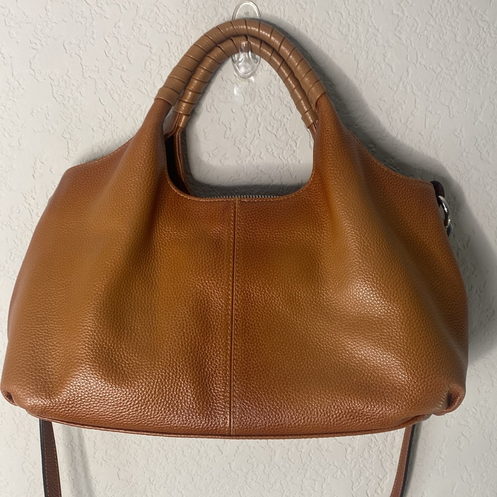Iswee Brown Leather Purse with Crossbody Strap Cognac Tan - Picture 2 of 11